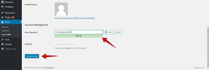 User Profile Password Page